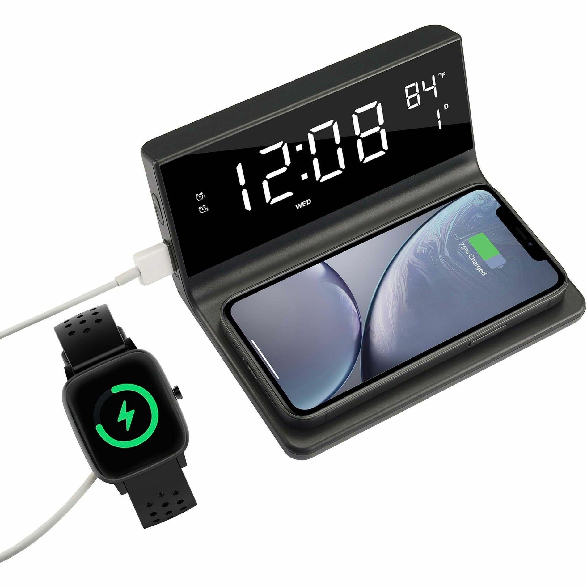 Digital alarm clock charging both smartphone and smartwatch simultaneously-alternate-image4