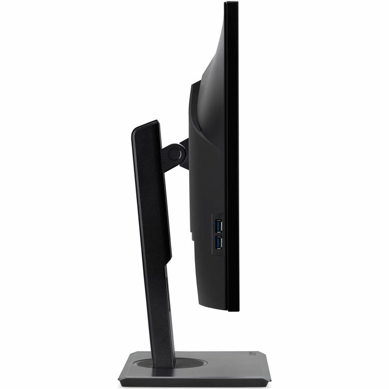 Side view of Acer B277U monitor showing USB ports and adjustable stand mechanism