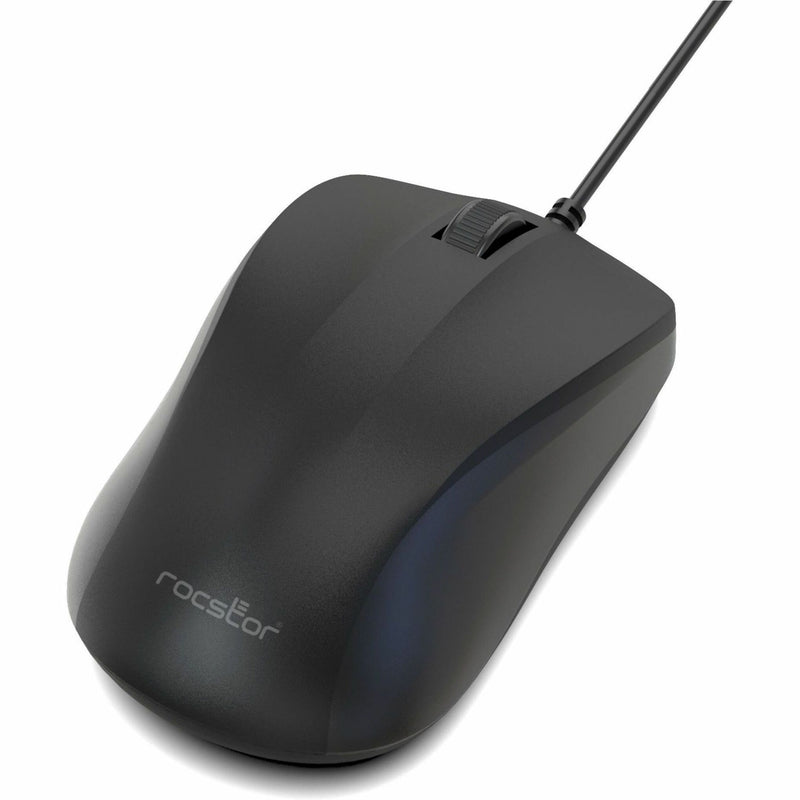 Side angle view of Rocstor QM1 mouse highlighting its ergonomic profile and construction