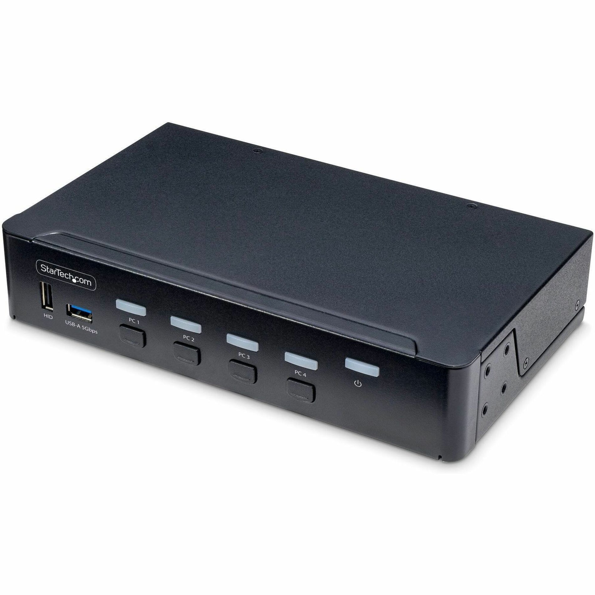 Front view of StarTech.com 4-port KVM switch showing USB ports and PC selection buttons-alternate-image1