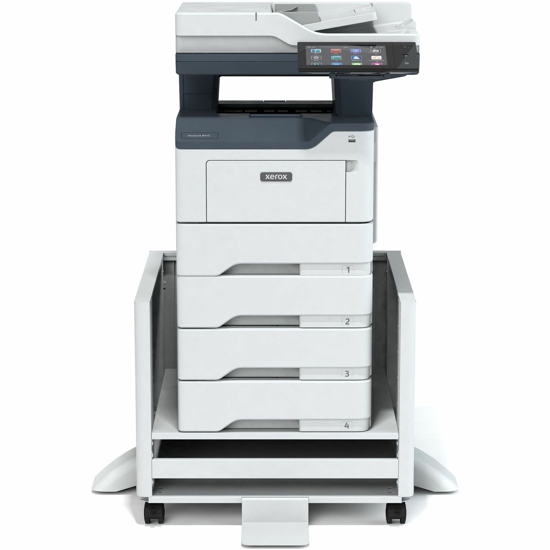 Xerox printer mounted on adjustable stand with multiple paper trays installed-alternate-image2