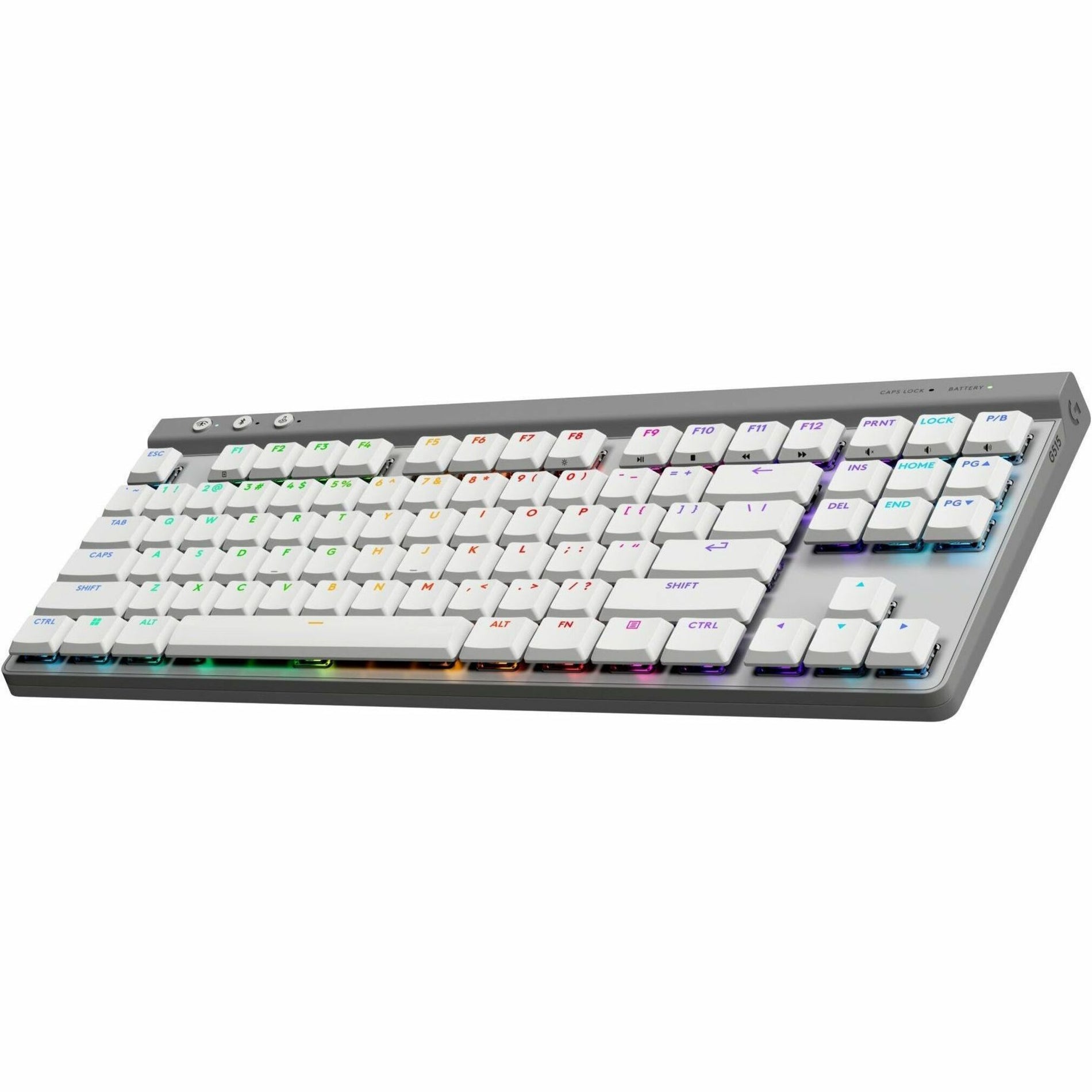 Logitech G515 Lightspeed TKL Gaming Keyboard in white with RGB backlit keys, shown from an angled perspective-alternate-image1