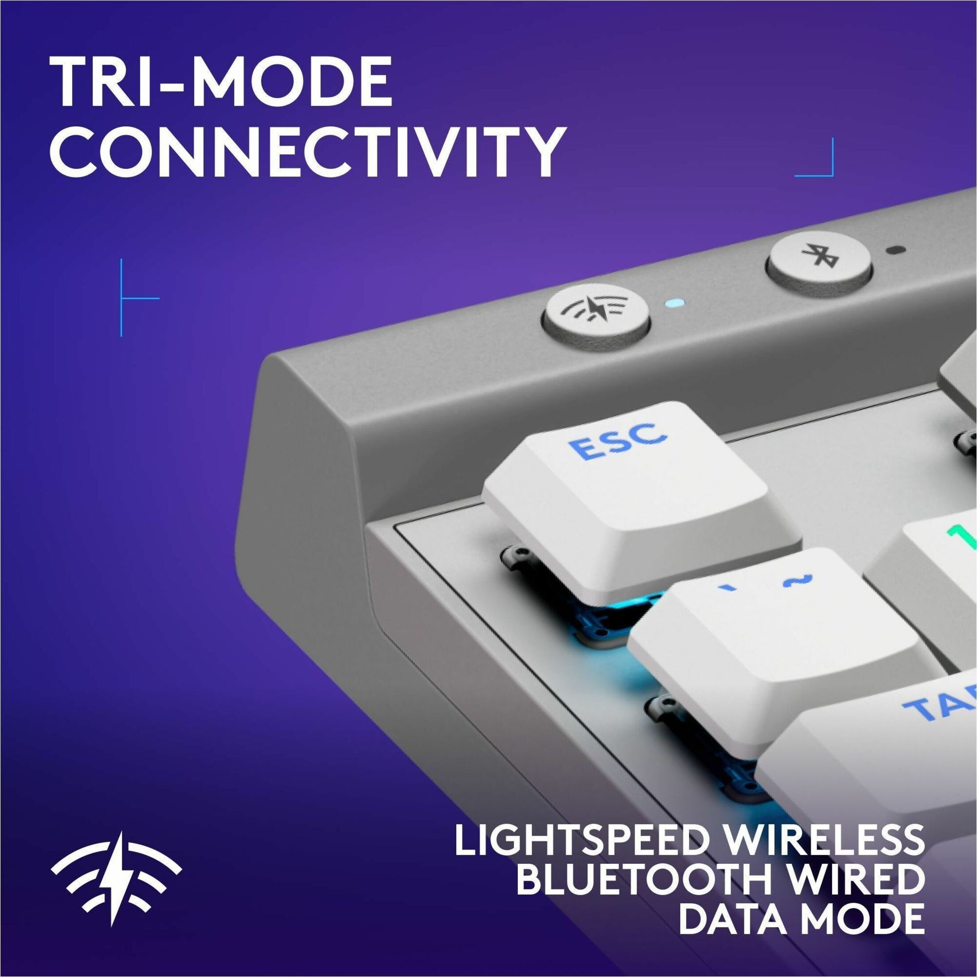 Close-up of G515 keyboard connectivity options showing wireless and Bluetooth buttons-alternate-image4