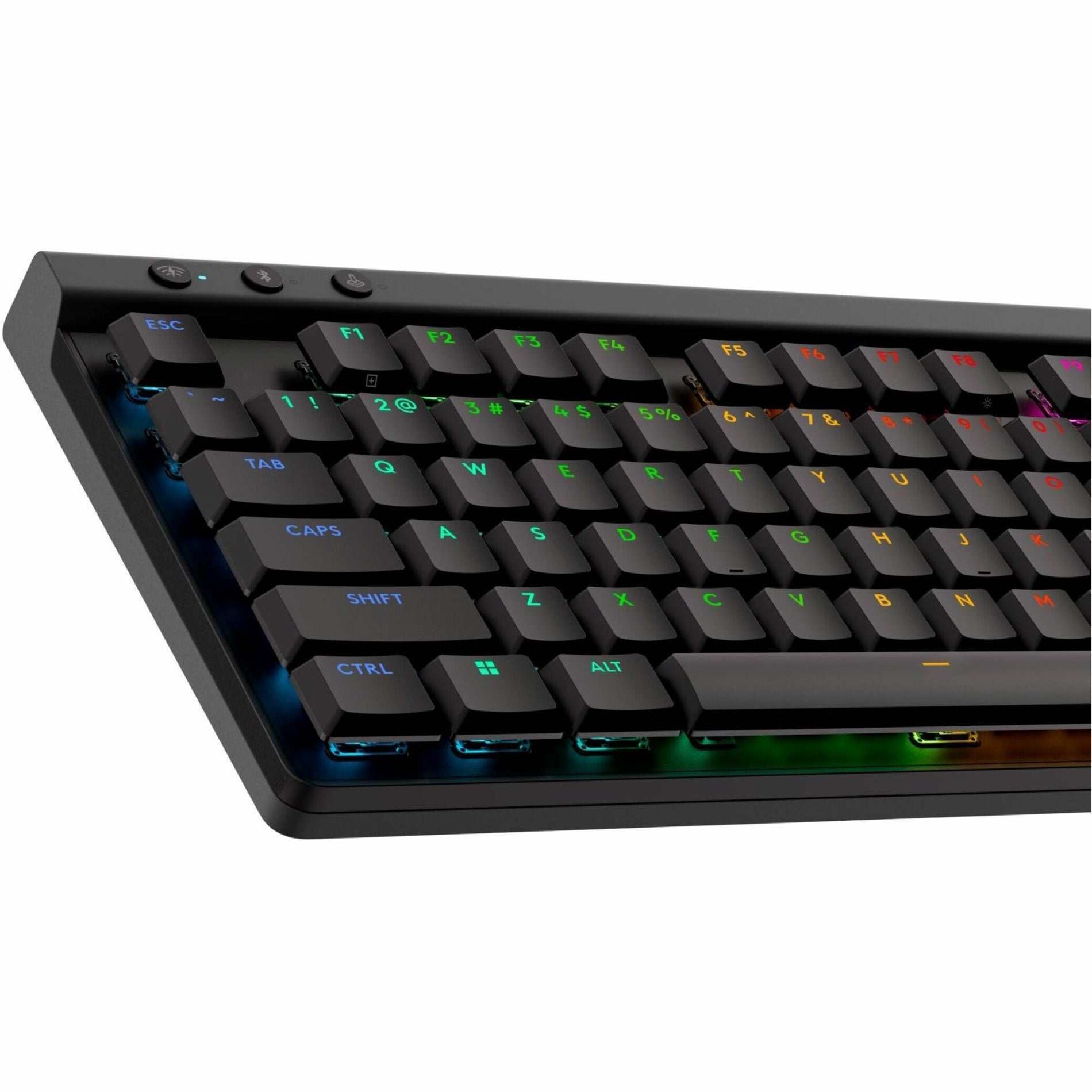 Angled close-up view of G515 keyboard showing RGB underglow and floating keycaps-alternate-image5