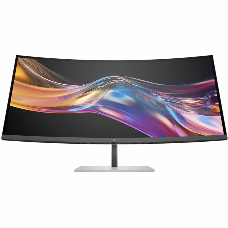 Direct front view of HP 738PU monitor showcasing slim profile and modern stand design