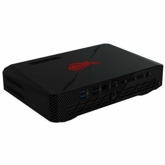 ASUS ROG NUC gaming mini PC showing top view with illuminated red ROG logo on black chassis-alternate-image1