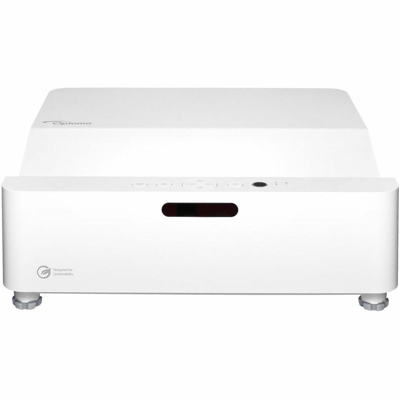 Front view of the white Optoma GT3500HDR projector showing minimalist design and control panel