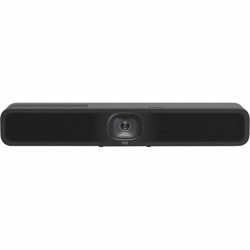 Front view of Logitech MeetUp 2 video conferencing bar showing integrated camera and speaker array