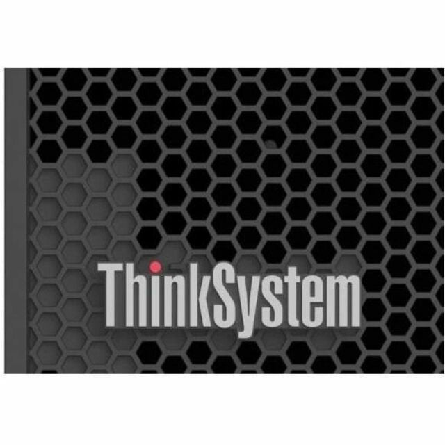 Close-up detail of ThinkSystem logo and honeycomb ventilation pattern on server front panel-alternate-image4