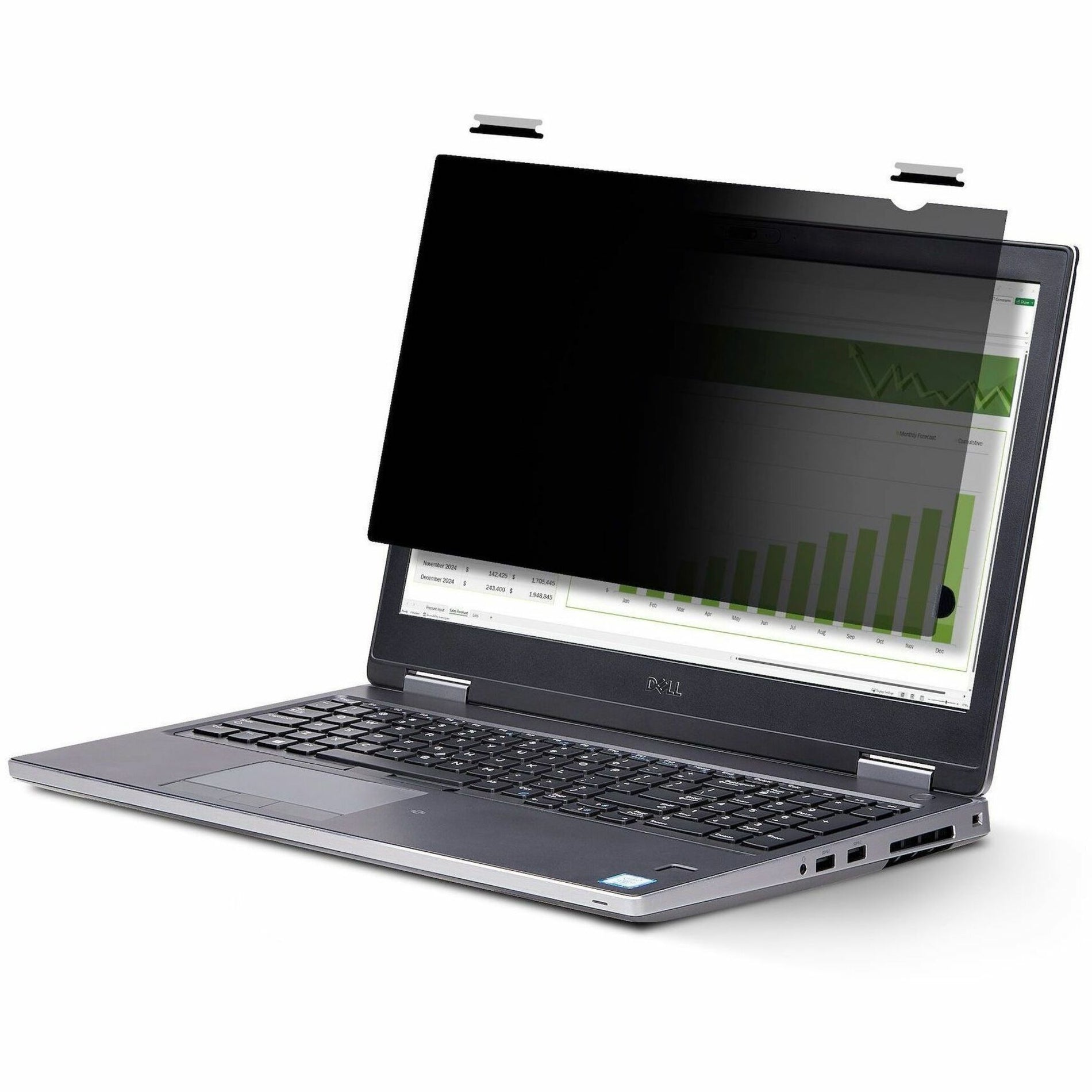 Privacy screen filter installed on a 14-inch Dell laptop showing darkened side viewing angles-alternate-image1