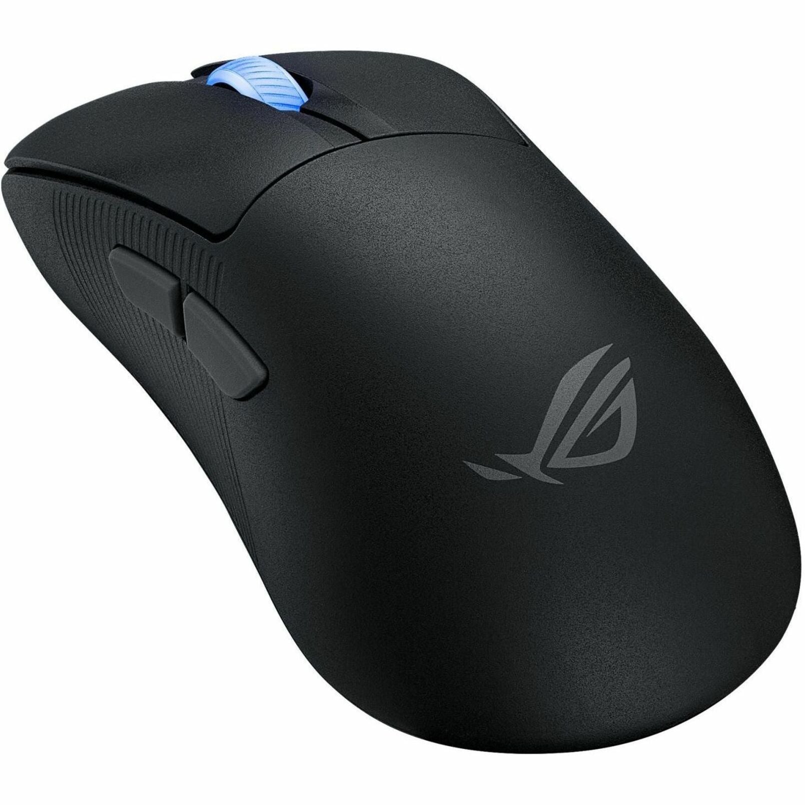 Top-down view of the ROG Keris II Ace gaming mouse showing its ergonomic design and blue scroll wheel-alternate-image1