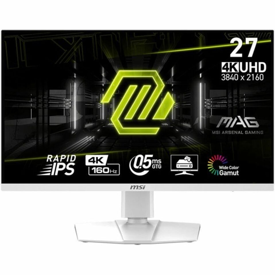 Front view of MSI MAG274URFW 27-inch gaming monitor showing 4K UHD display specifications and gaming features-alternate-image1