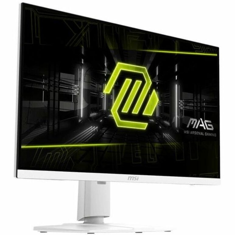 Side angle view of MSI MAG274URFW gaming monitor showcasing white design and frameless display-alternate-image2