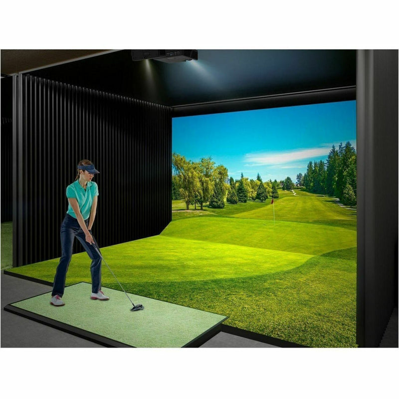 Golf simulation environment showing projected course and player