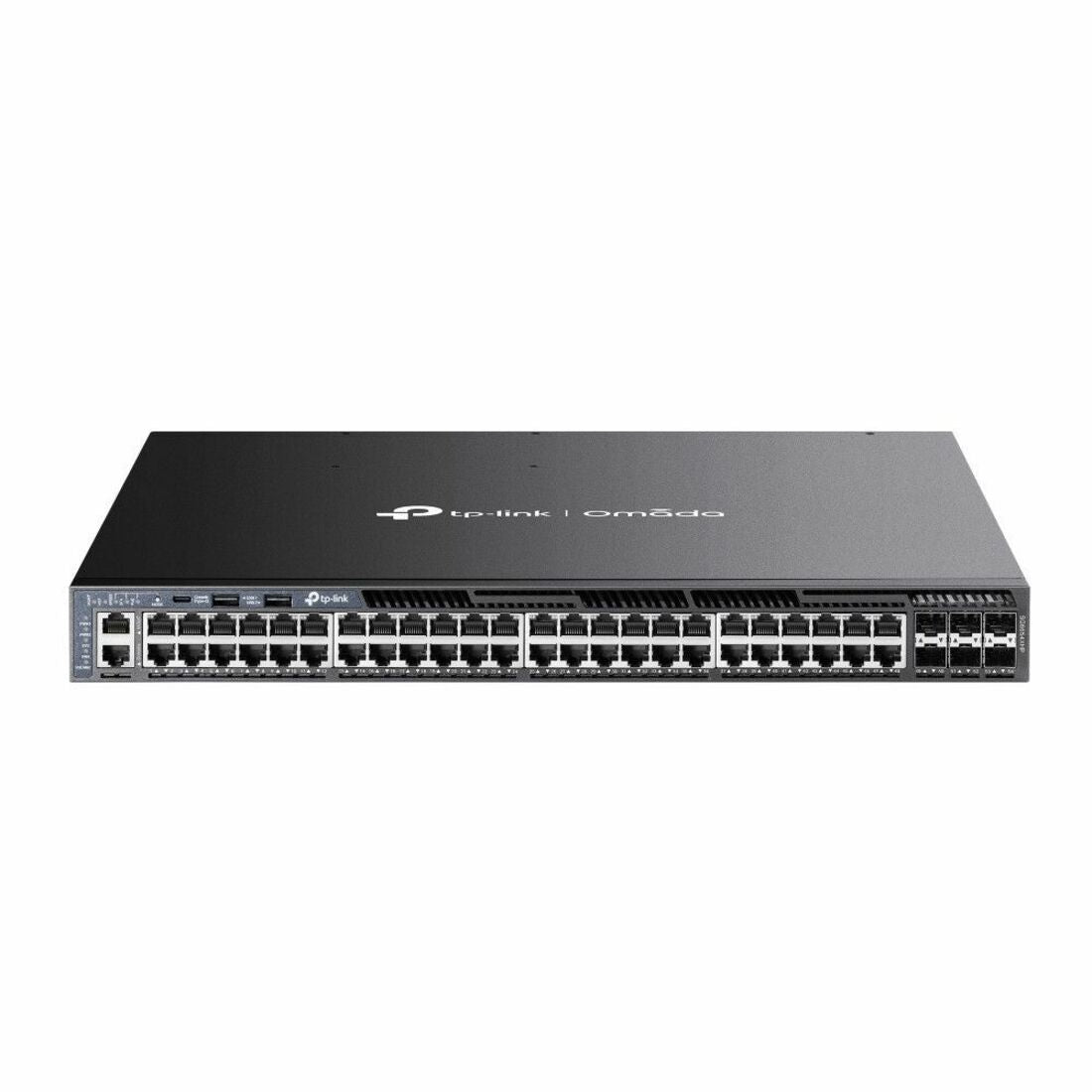 Front view of TP-Link Omada SG6654XHP L3 managed switch showing 48 Gigabit PoE+ ports and 6 SFP+ slots-alternate-image1