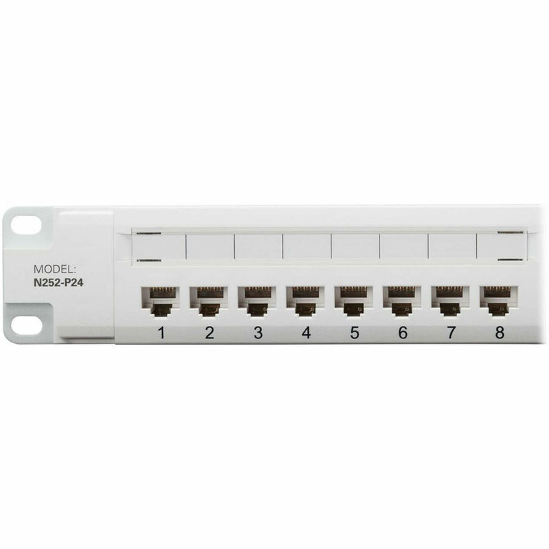 Detailed view of numbered patch panel ports