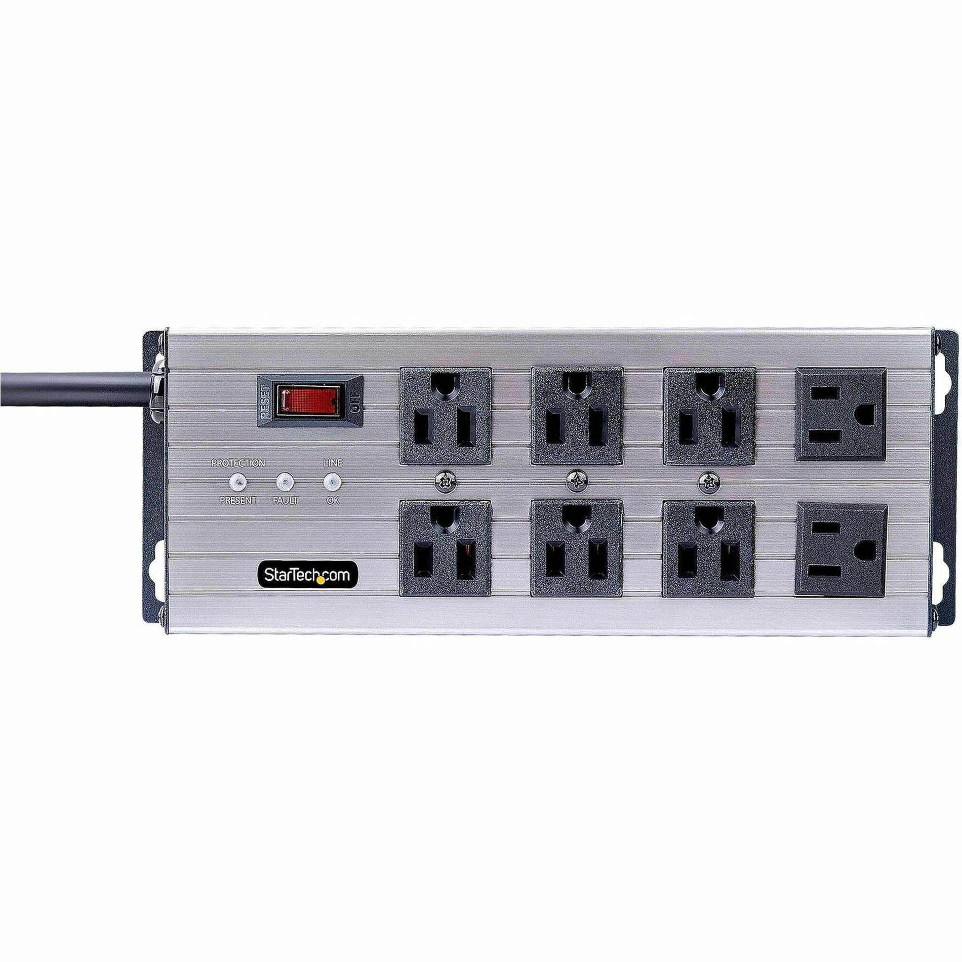 Front view of StarTech power strip showing LED indicators and outlet arrangement-alternate-image2