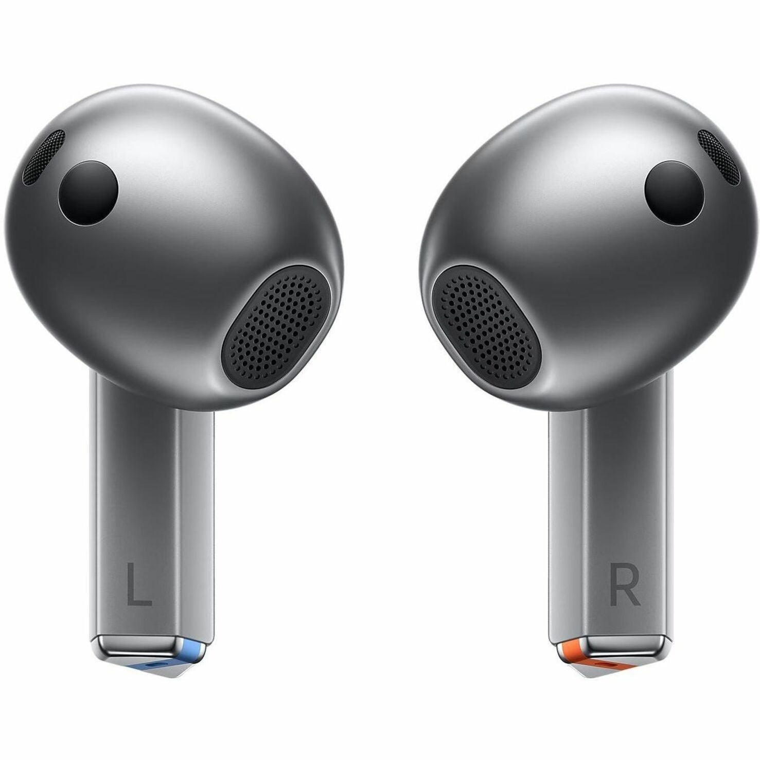 Front view of Galaxy Buds3 earbuds showing speaker grilles and ergonomic design-alternate-image2