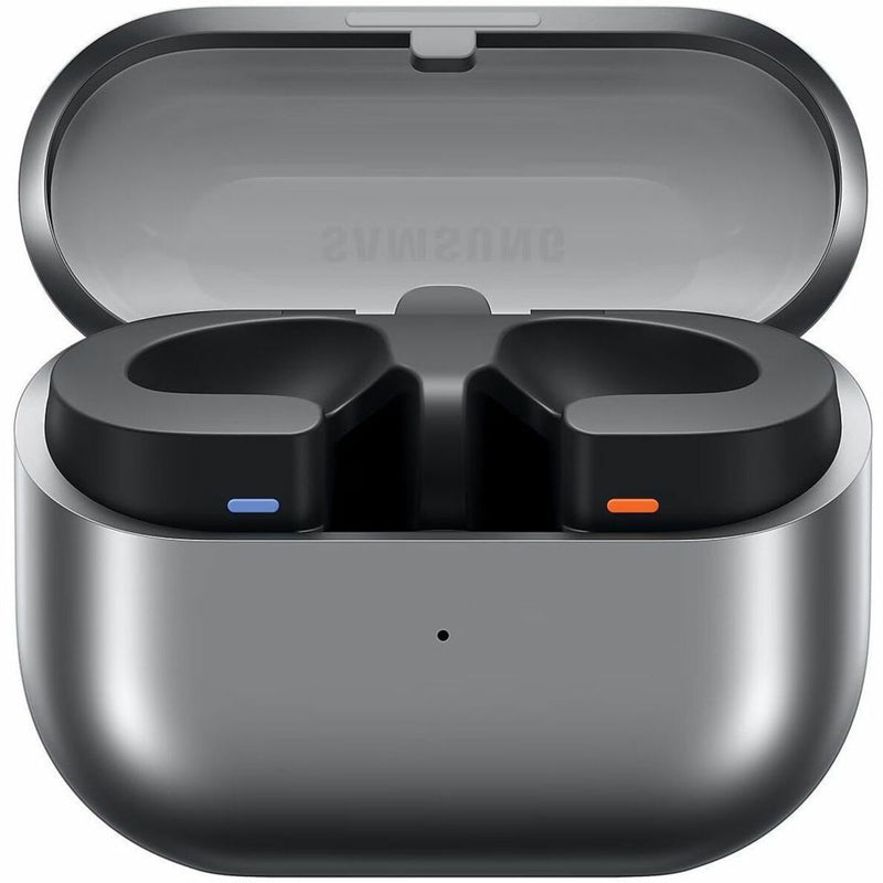 Open charging case showing earbud slots