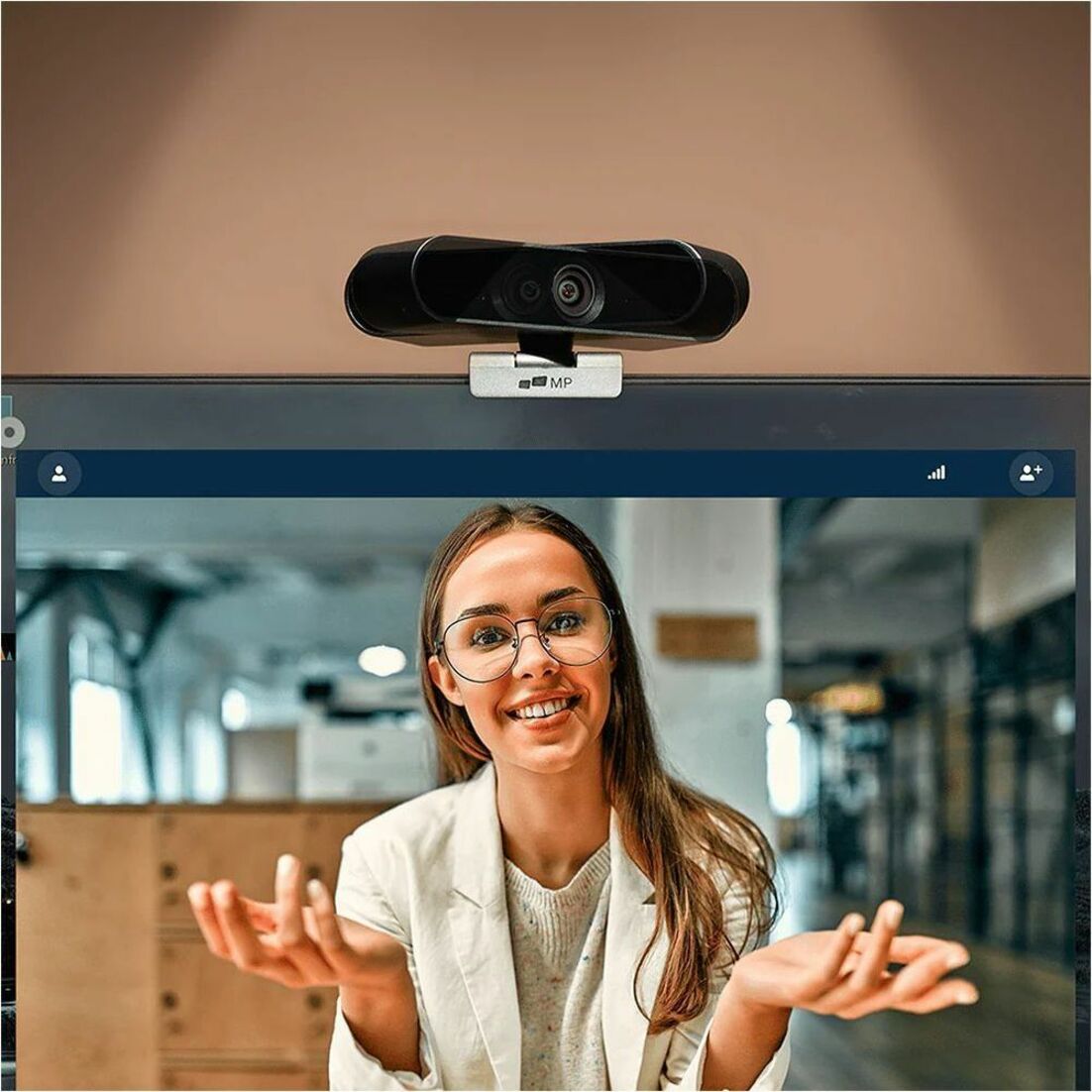 Monitor display showing webcam integration with virtual meeting platform-alternate-image7