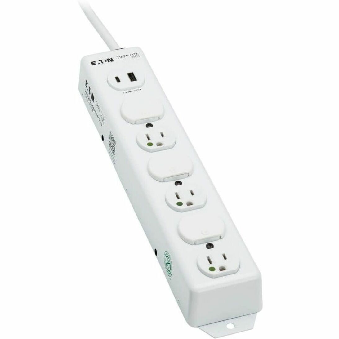 Angled view of medical-grade power strip showing outlet arrangement-alternate-image5