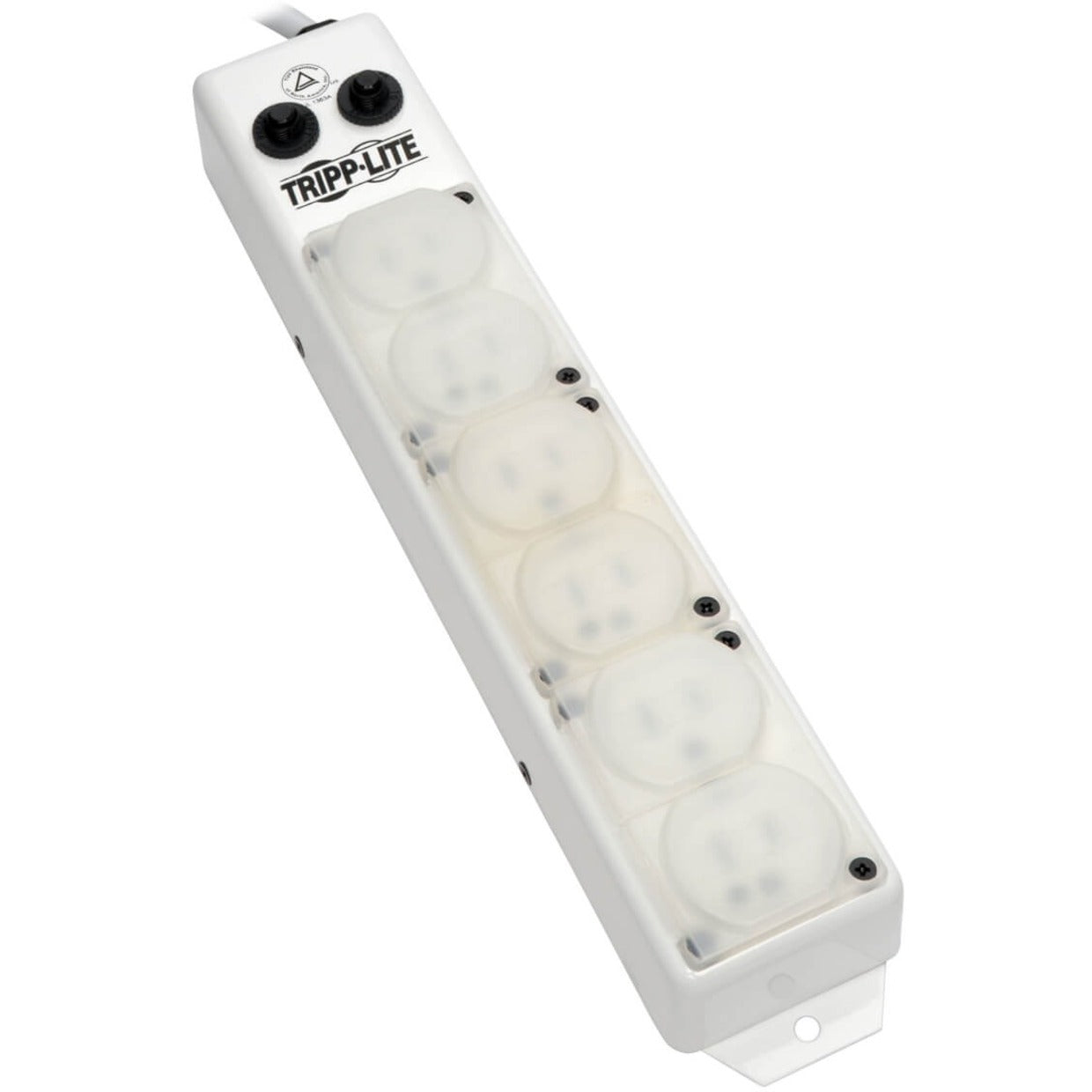 White Tripp Lite medical-grade power strip with six covered outlets and safety circuit breakers-alternate-image1