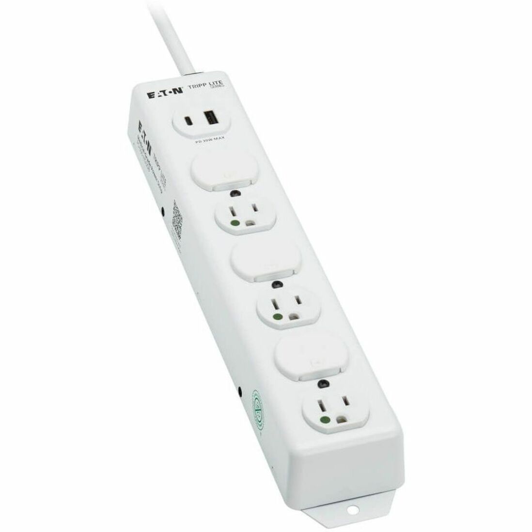 Close-up view of hospital-grade outlets with green dot certification-alternate-image5