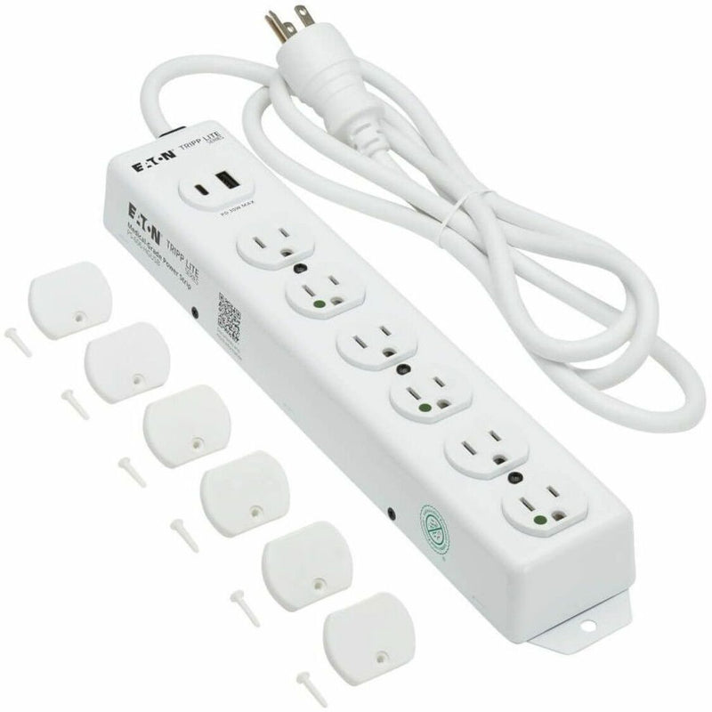 Power strip with included safety covers and mounting accessories