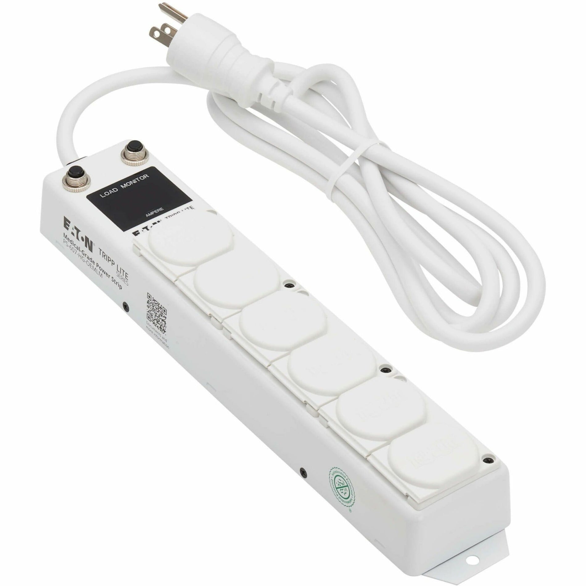 Medical-grade power strip with digital load monitor display and six hospital-grade outlets-alternate-image1