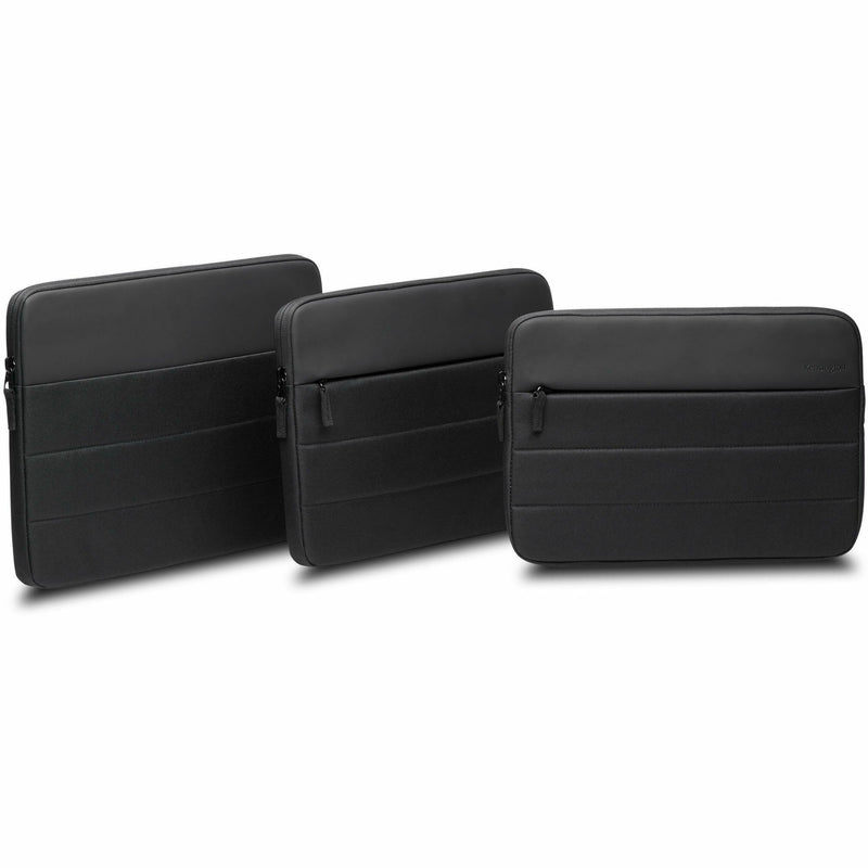 Three different sizes of Kensington EQ laptop sleeves displayed side by side