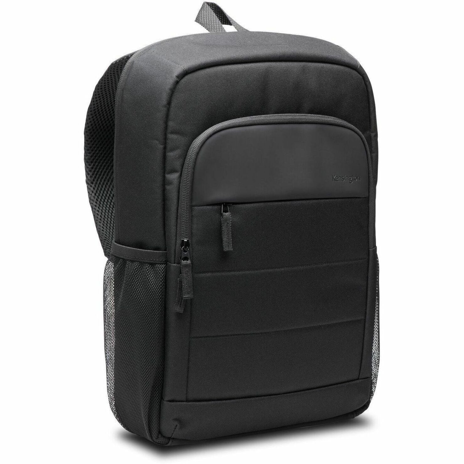 Three-quarter view of Kensington EQ Laptop Backpack showing side mesh pockets and layered compartments-alternate-image2