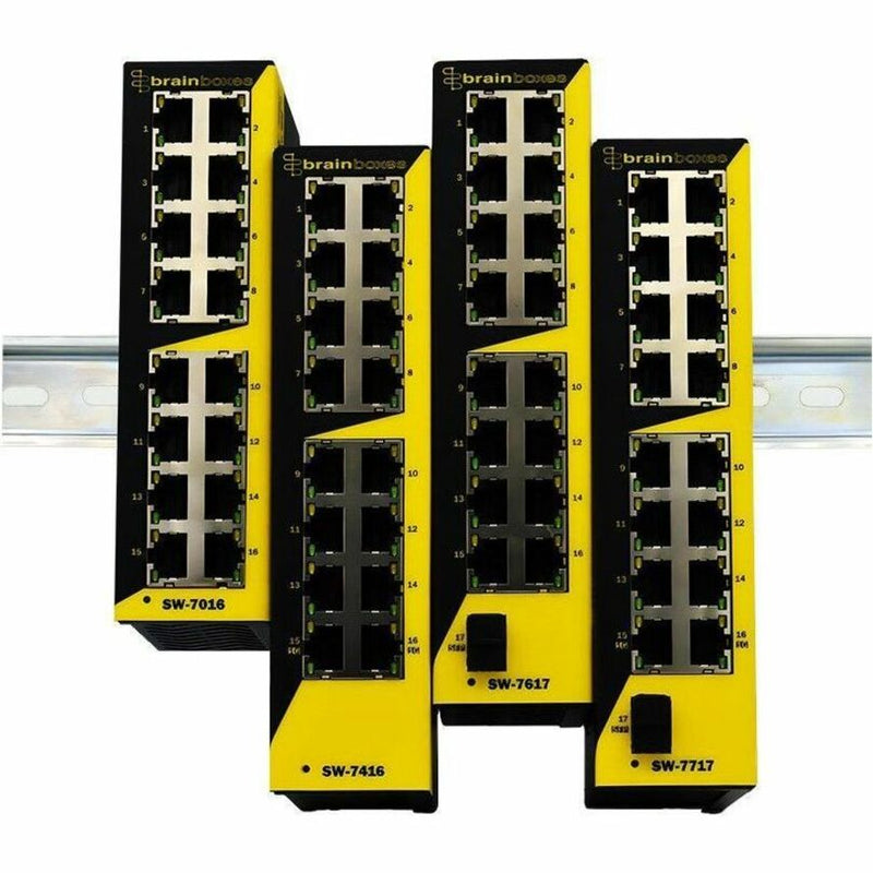 Product family comparison showing multiple Brainboxes industrial ethernet switch models