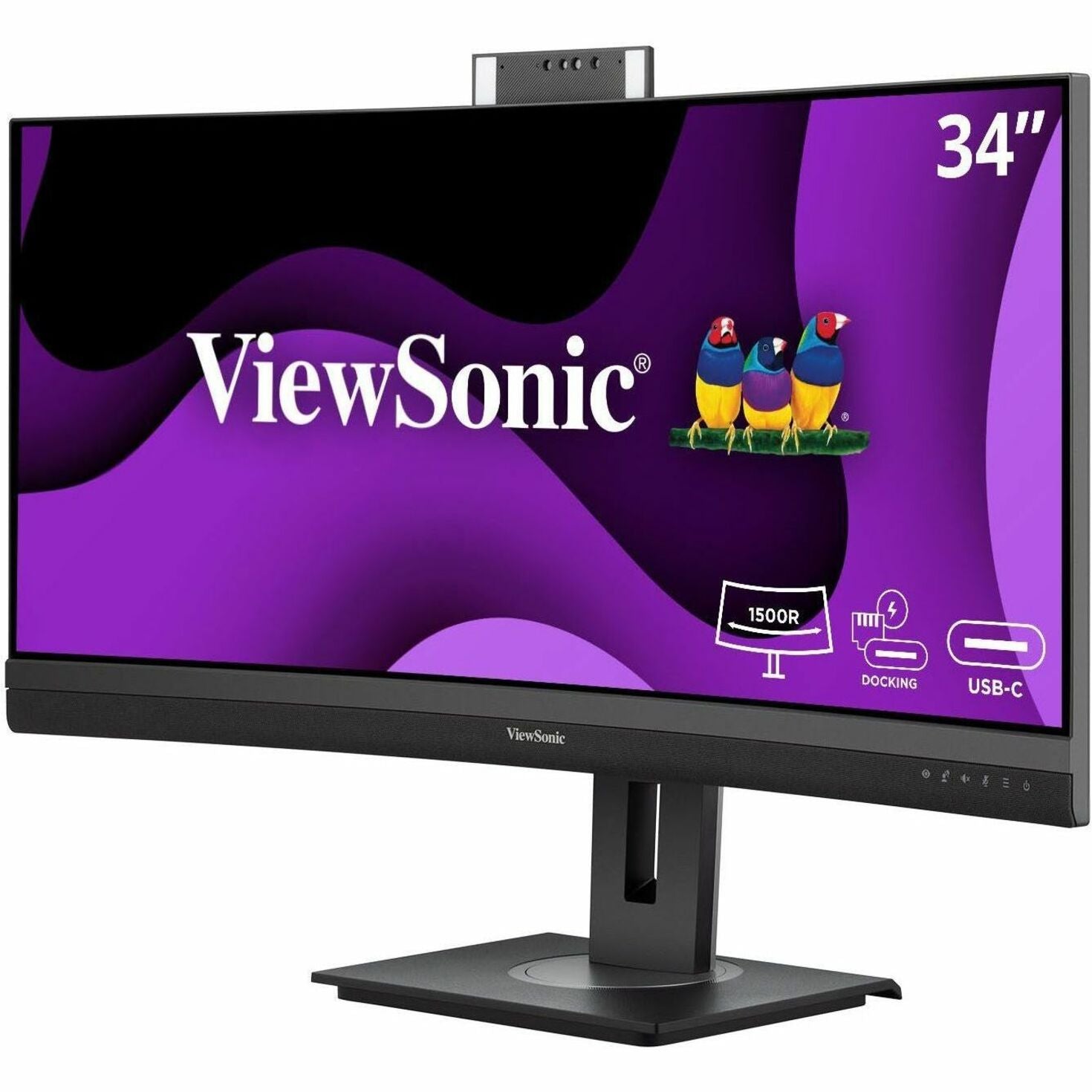 Front angle view of ViewSonic VG3457CV showing display quality and webcam placement-alternate-image6