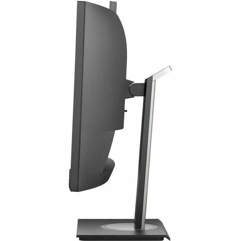 Angled view of ViewSonic VG3457CV showing curved display and stand mechanics