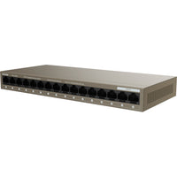 Front view of Tenda TEG1016M 16-port Gigabit Ethernet switch showing all network ports and status indicators-alternate-image1