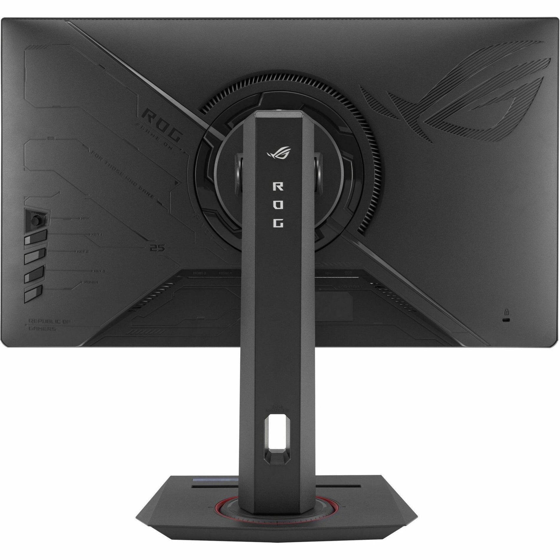 Rear view of ASUS ROG Strix XG259CS gaming monitor showing cooling design and stand features-alternate-image3