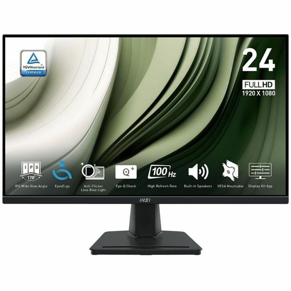 Front view of MSI PRO MP245G monitor displaying feature icons and specifications-alternate-image1