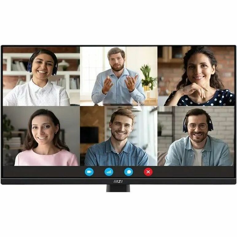 MSI PRO MP245G showing virtual meeting interface with multiple participants