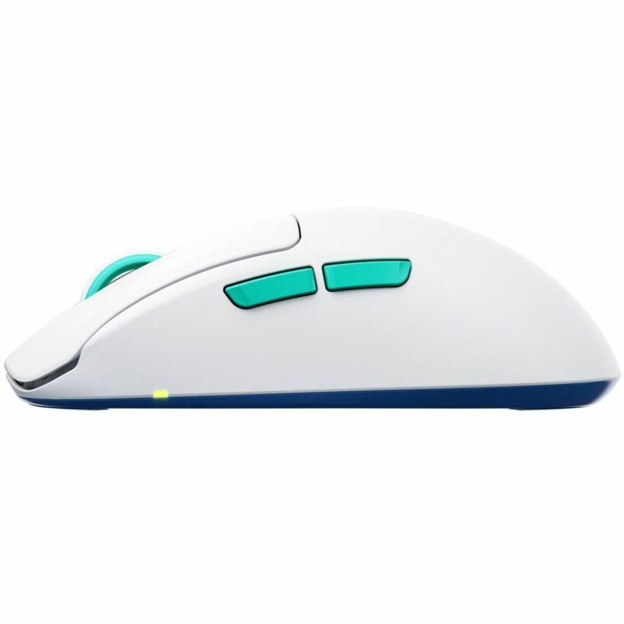 Side view of CHERRY XTRFY M68 wireless gaming mouse showing ergonomic profile and turquoise side buttons-alternate-image2