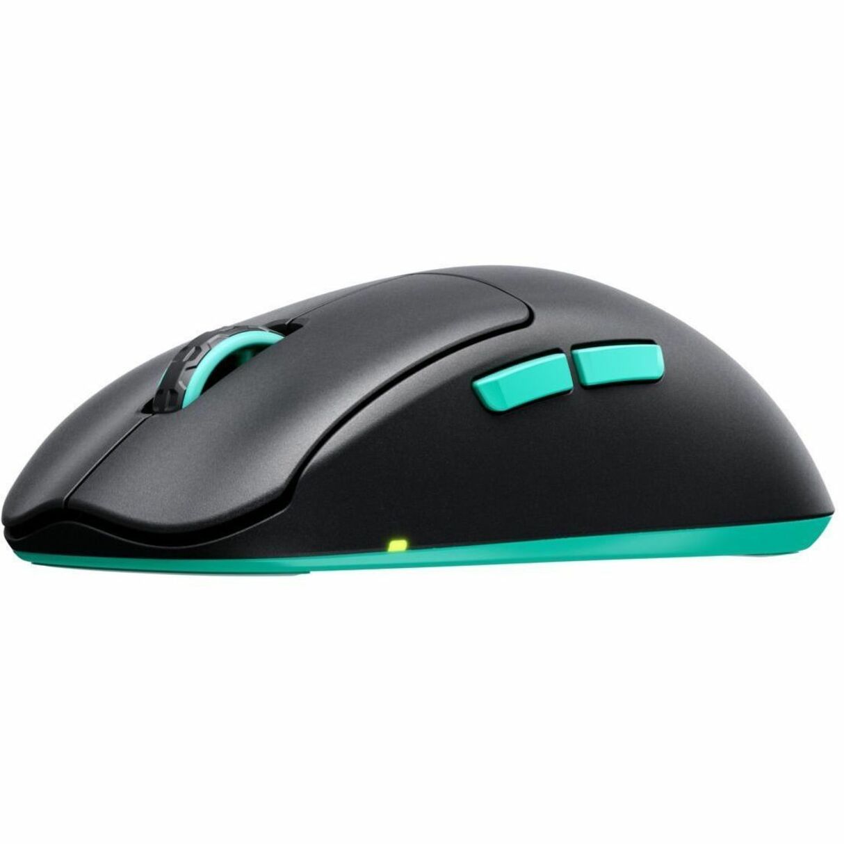 Side view of CHERRY XTRFY M68 gaming mouse showing ultra-low profile design with turquoise accents-alternate-image1