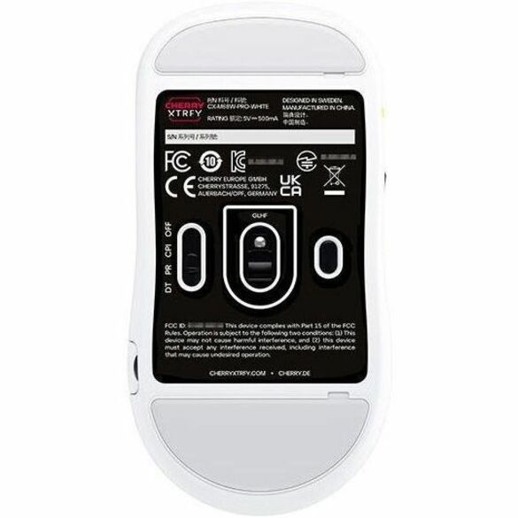 Bottom view of CHERRY XTRFY M68 PRO showing sensor and certification details-alternate-image6