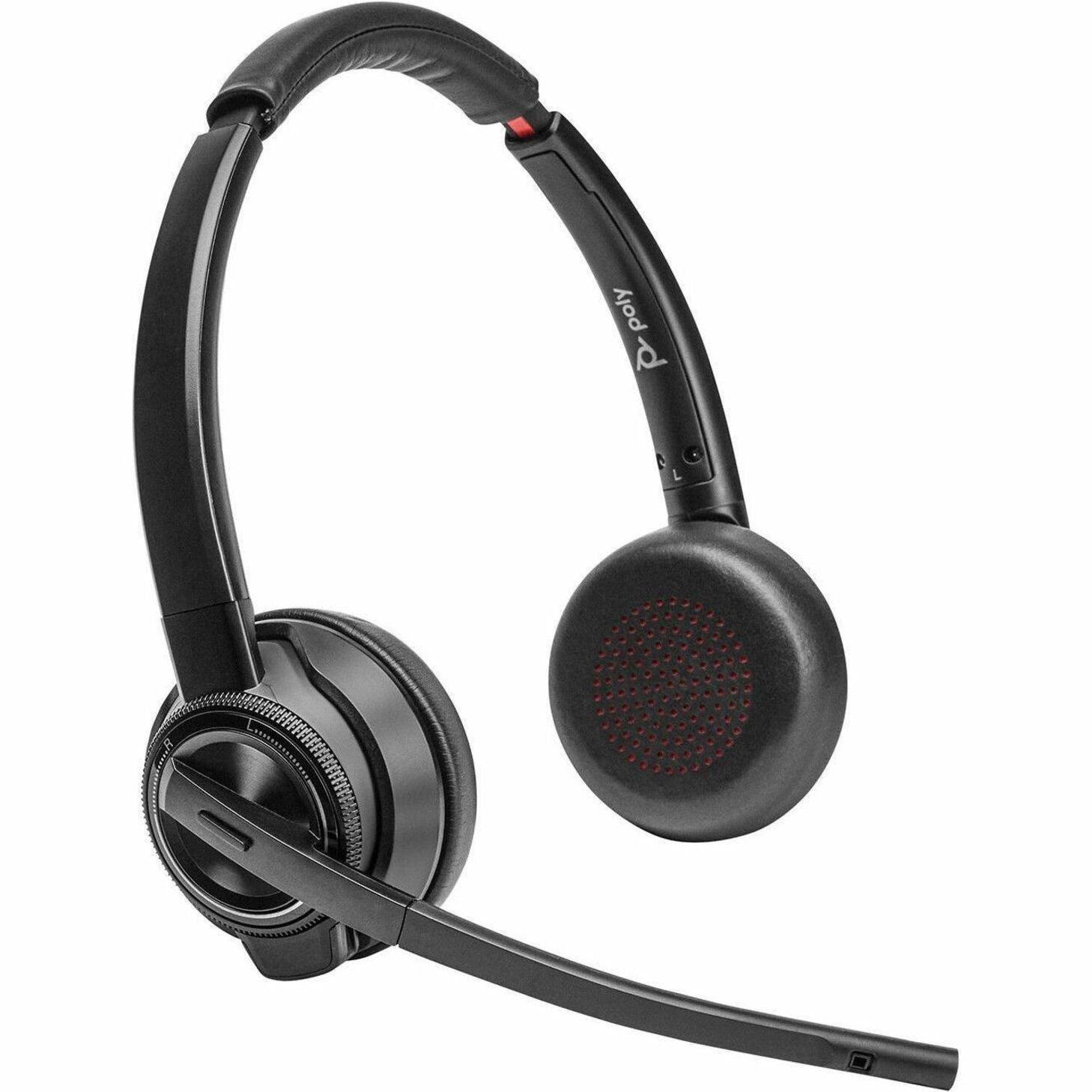 Side view of Poly Savi 8400 Office wireless headset showing boom microphone and ear cushion design-alternate-image2