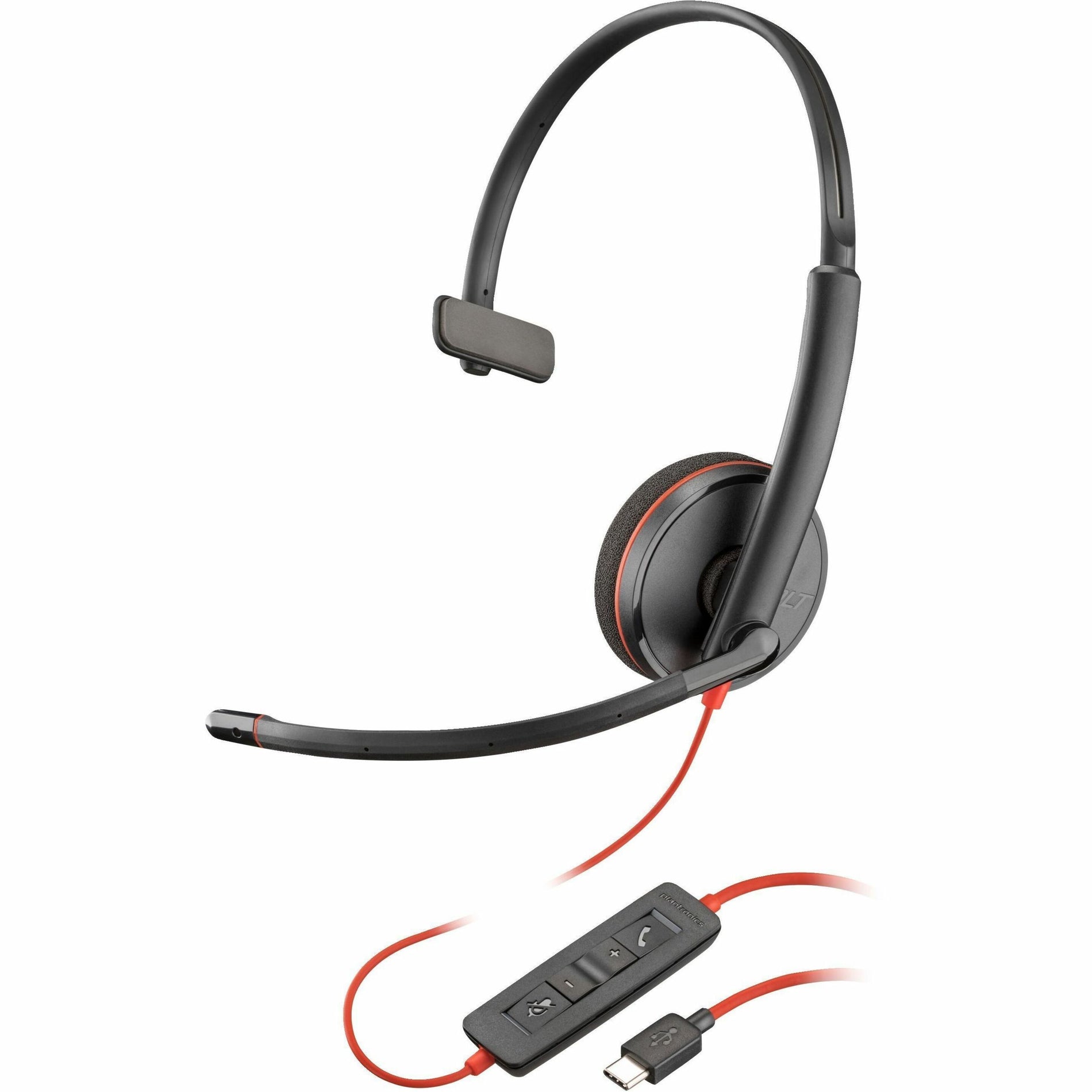 Poly Blackwire 3210 monaural USB-C headset with flexible boom microphone, inline controls, and single leatherette ear cushion-alternate-image1