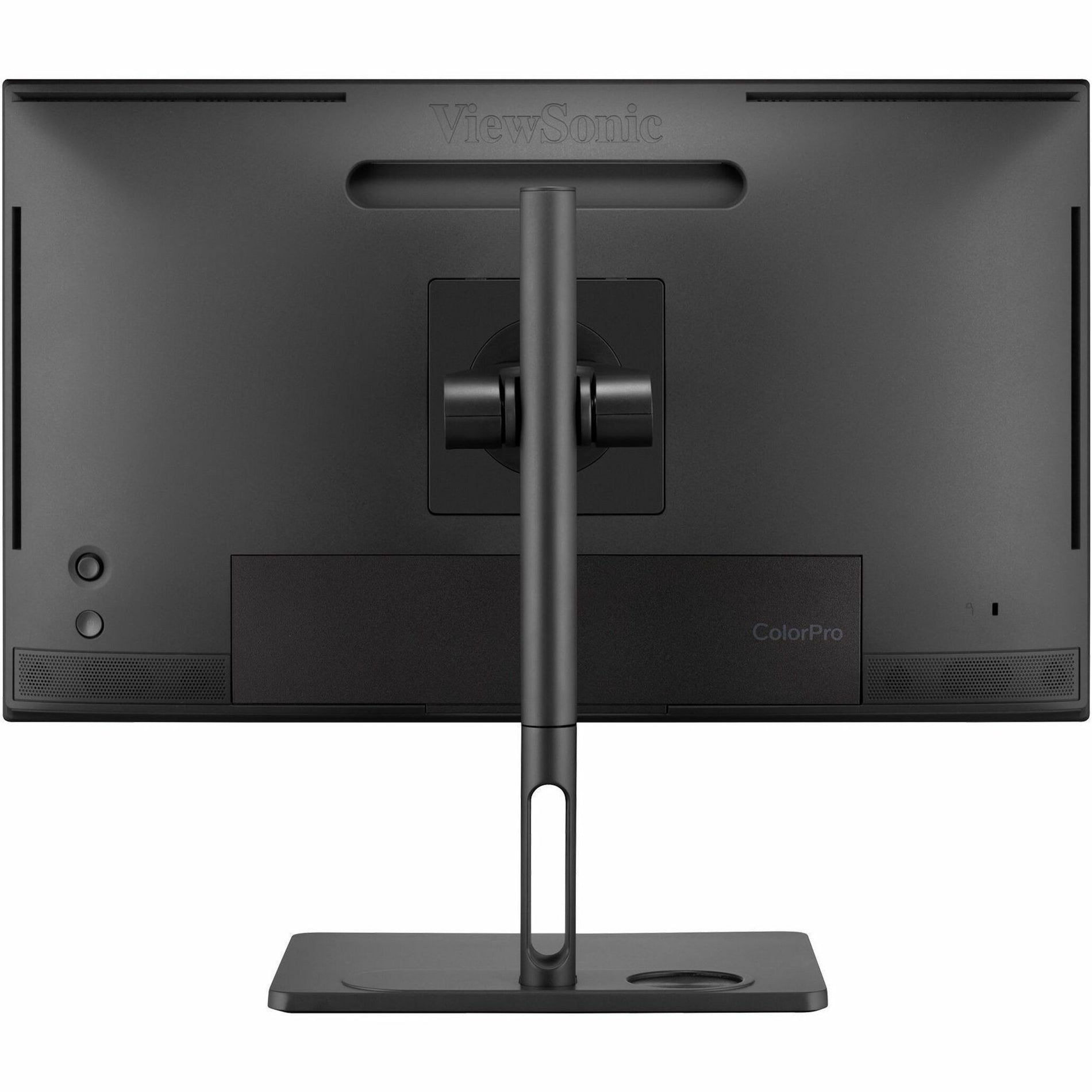 Rear view of ViewSonic VP2776T-4K monitor showing ergonomic stand, VESA mount, and connectivity ports-alternate-image2