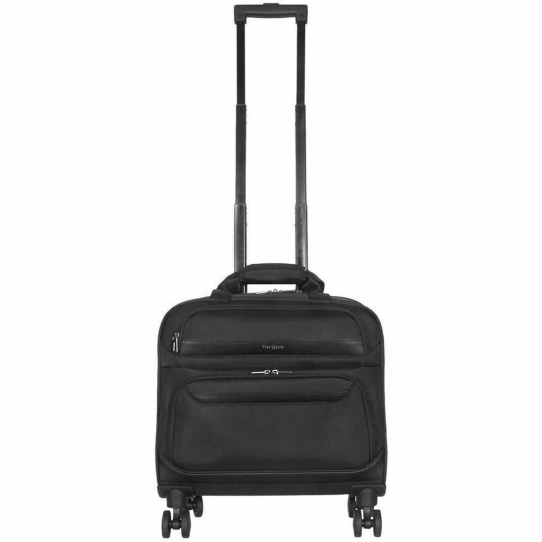 Direct front view of Targus rolling laptop case showing organized compartments-alternate-image2