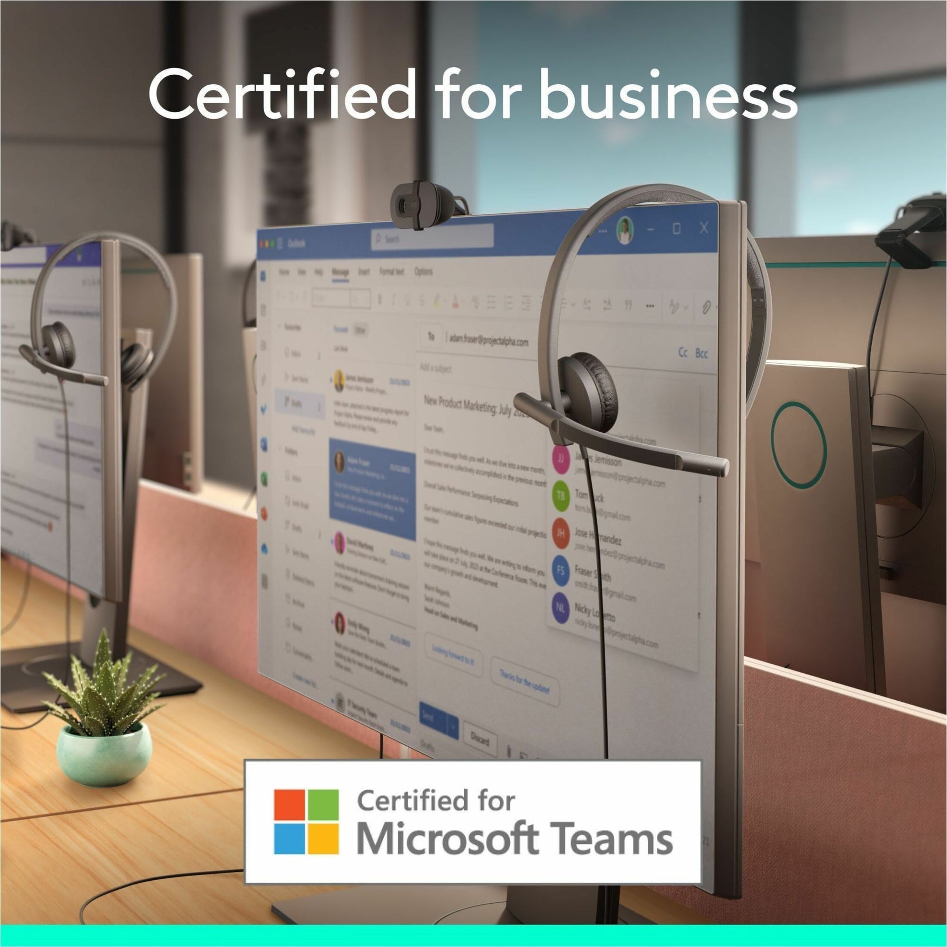 Desktop setup showing Microsoft Teams certification and integration features-alternate-image2