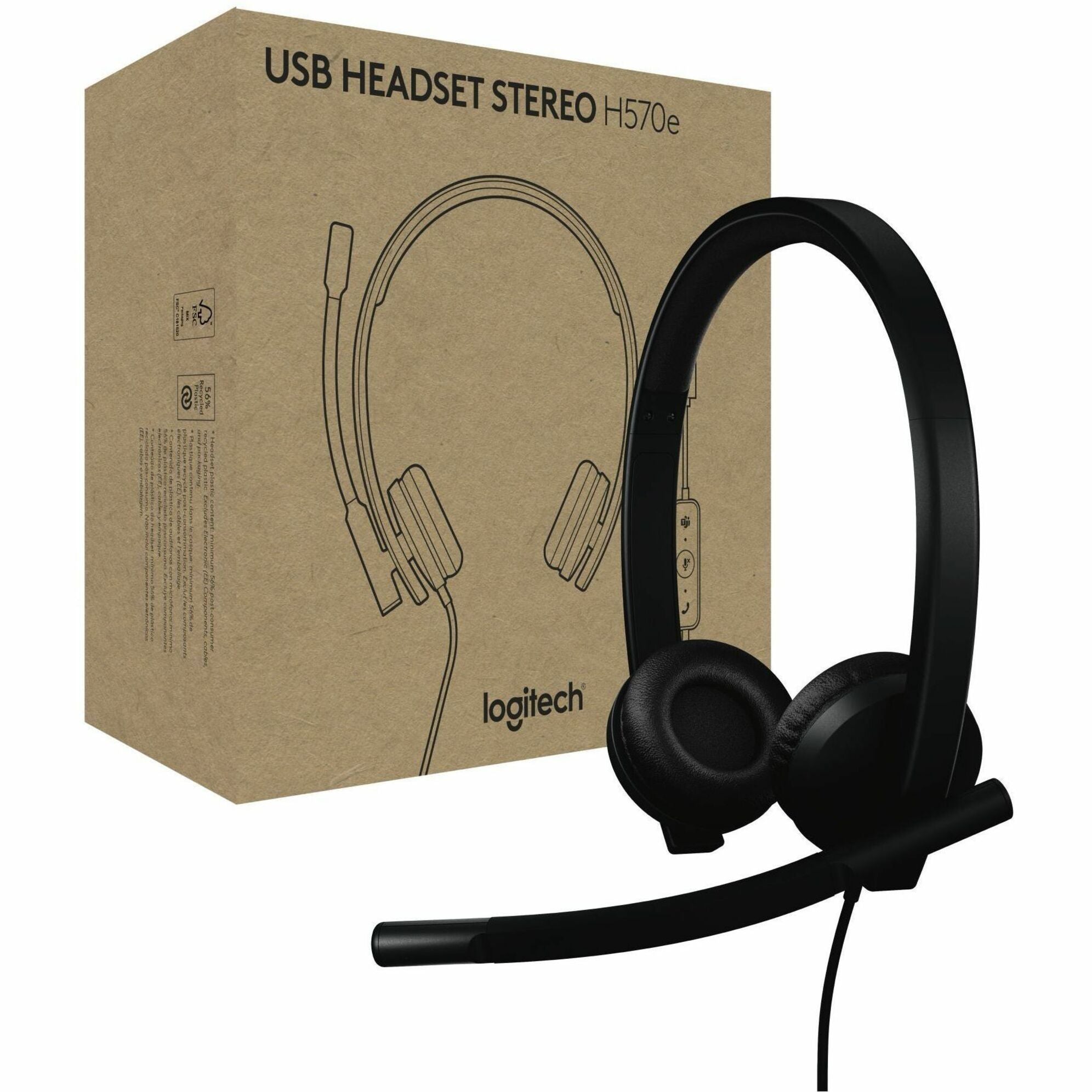 Logitech H570e USB-C Wired Headset, Microsoft Teams Certified, Stereo Sound, Dual Noise-Canceling Mics, Inline Controls, PC Mac ChromeOS Compatible, Black - 981-001429 (2 Year Warranty)