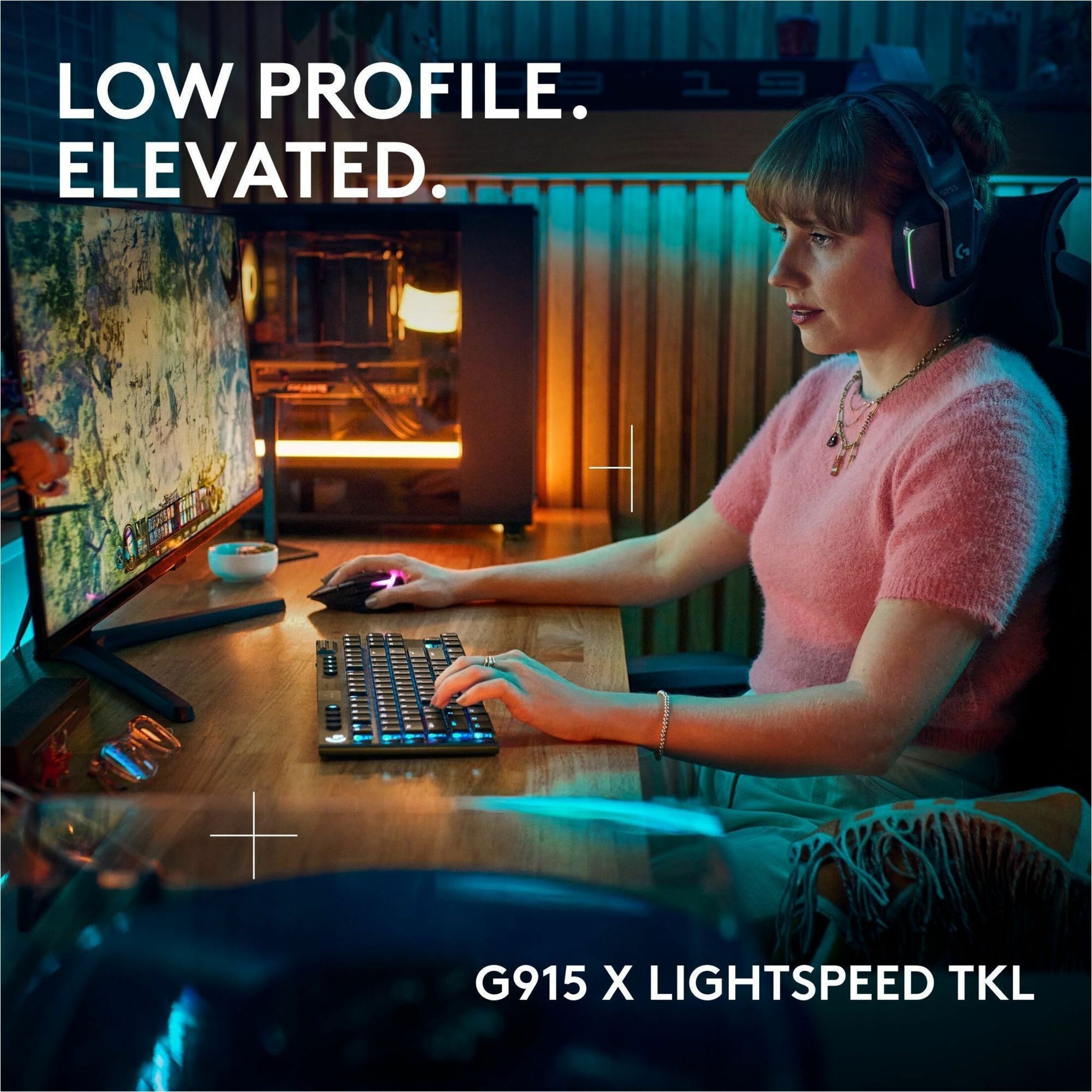 Logitech G915 X LIGHTSPEED TKL Low-Profile Wireless Gaming Keyboard, Double-Shot PBT Keycaps, Fully Programmable Keys, RGB Backlighting, Sleek Aluminum Finishing, GL Brown Tactile - PC/Mac (920-012715)