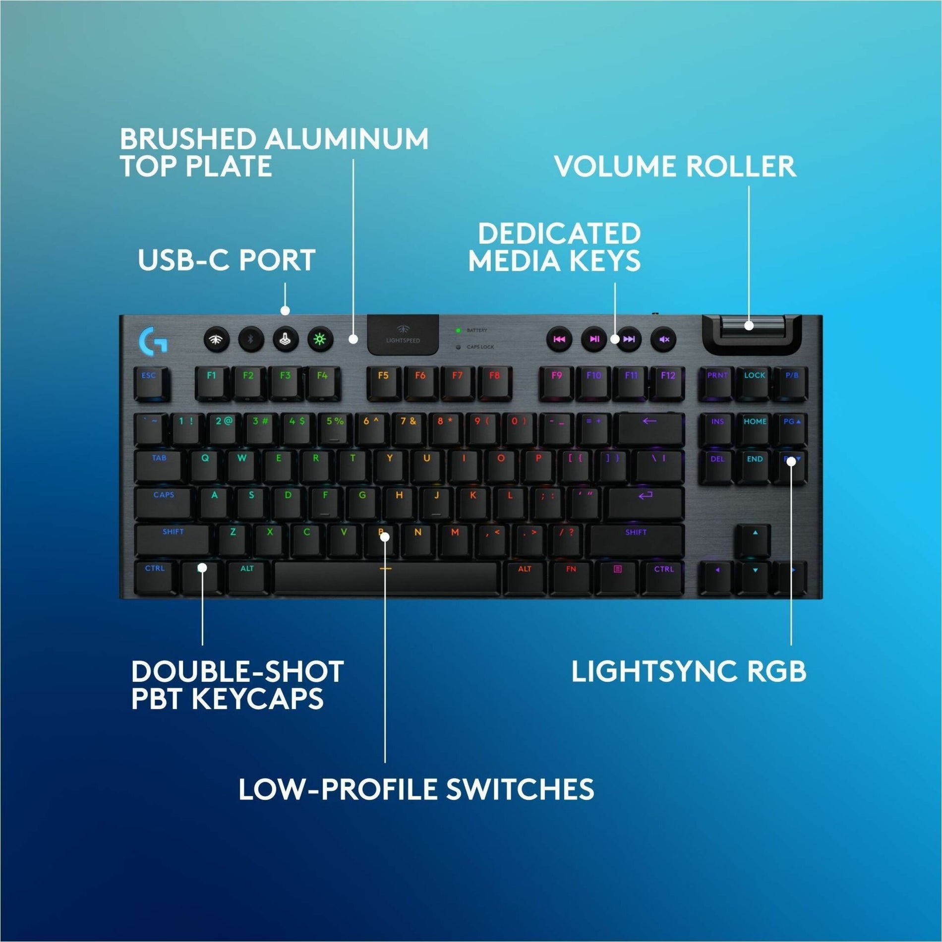 Logitech G915 X LIGHTSPEED TKL Low-Profile Wireless Gaming Keyboard, Double-Shot PBT Keycaps, Fully Programmable Keys, RGB Backlighting, Sleek Aluminum Finishing, GL Brown Tactile - PC/Mac (920-012715)