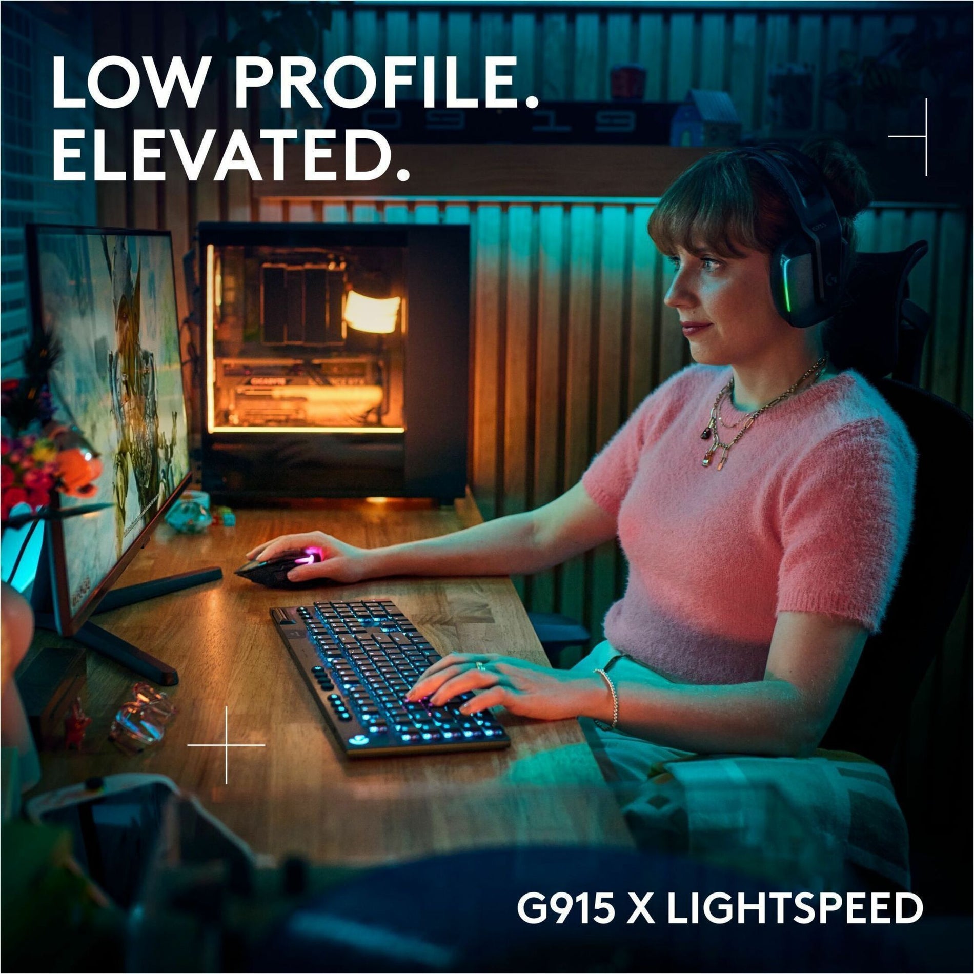 Logitech G915 X LIGHTSPEED Low-Profile Wireless Gaming Keyboard, Double-Shot PBT Keycaps, Fully Programmable Keys, RGB Backlighting, Sleek Aluminum Finishing, GL Red Linear Switches - PC/Mac (920-012696)